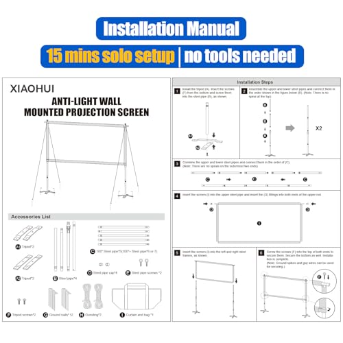 Pantalla de proyector portátil 120 pulgadas con soporte y bolsa miniatura 7