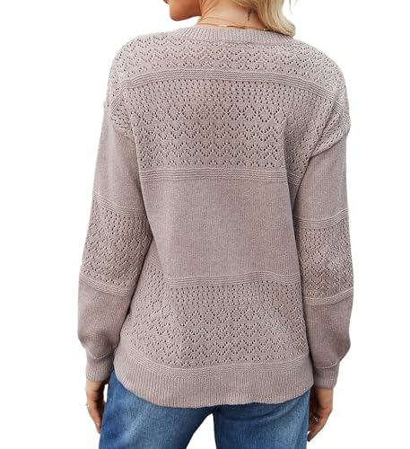 Image of Bluetime Womens Fall Fashion 2024 Sweaters V Neck Ribbed Knit Lightweight Casual Long Sleeve Crochet Pullover Sweater Tops