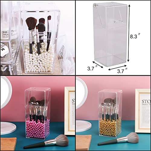 Image of Sooyee Makeup Brush Holder,Makeup Brush Organizer with 8mm Pink Pearls,Dustproof Makeup Brush holder with Lid