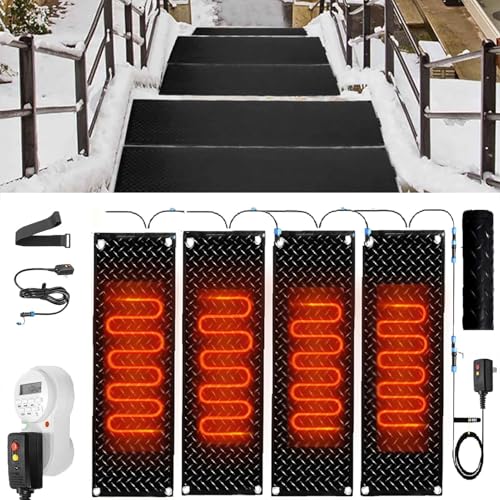 iumLeap 1/2/3/4/5 Pcs Heated mat Walkway Non-Slip Snow Melting mats with Timer, for Outdoor Stairs Winter Removal Walkways Garages Use Snow Paths to Hot Tubs(4 Pcs-10inx35.4in (25.4x90cm))