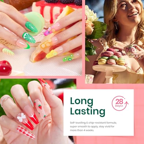 Beetles Gel Nail Polish Set-36 Colors Rainbow Nails Neon Juicy Picnic Party Collection & Rhinestone Gel Nail, 46Pcs Fruit Bubbles Nails Blue Green Pink Color with Top Base Coat Liner Brush