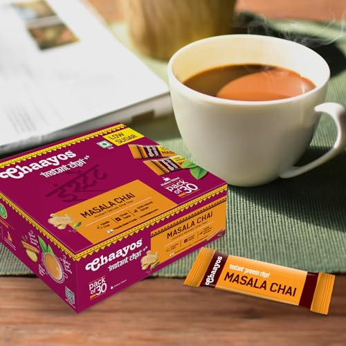 Image of Chaayos Instant Tea Premix - Masala Flavour - Low Sugar (12g * 30 sachet) (Makes 150ml), Masala Tea Powder, Premix Tea, Masala Chai, Desi Chai