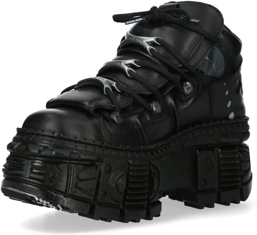 New Rock WALL106-S12 Womens Black Leather Platform Gothic Boots 7