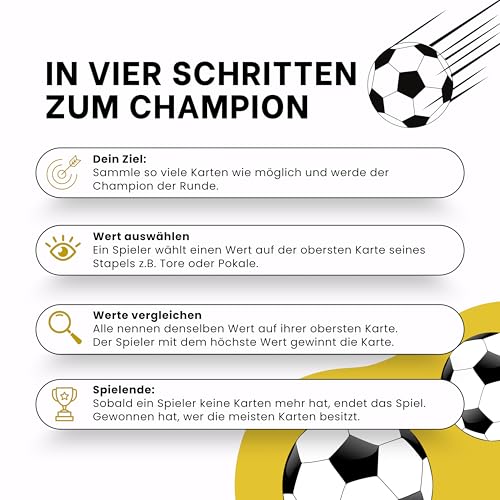 TRUMPFSTARS Fußball Weltstars - 50 Karten mit 50 Top Stars des Weltfußballs - Kartenspiel für 2-8 Spieler - ab 6 Jahren - Deutsche Sprache – Modernes Design - Plastikfrei - Fußballkarten - Qualität