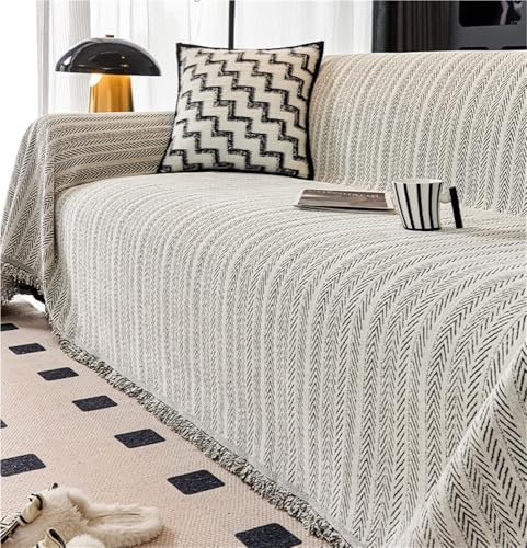 Funda de sofá de chenilla con borlas, funda de sofá apta para mascotas y manta reversible para 2, 3 y 4 plazas (Sle e3 180 x 300 cm), decoración para el hogar