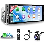 Single Din Car Radio Stereo Wireless Carplay & Android Auto, 6.9' HD IPS Touch Screen Radio, Bluetooth 5.2 Car Audio Receiver, Mirror Link, SWC, 1 Din Stereo with Backup Camera, FM/EQ/USB/Type-C