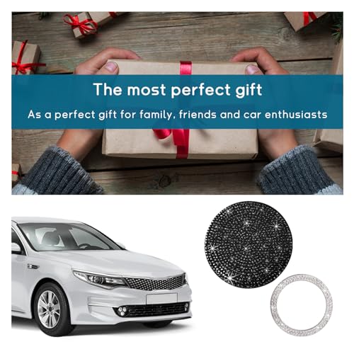 Image of Ziciner 2 Pack Bling Car Cup Holder Coaster, Anti-Slip Auto Insert Coaster with Start Stop Button Cover, Universal Shiny Crystal Vehicle Interior Accessories for Women and Girls (Black)
