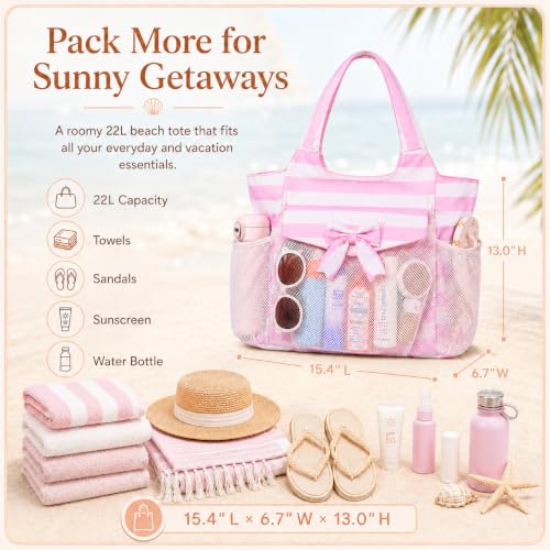 Image of LEDAOU Large Beach Bag Women Waterproof Sandproof Zipper Beach Tote Pool Bag for Swim Gym Grocery Travel with Wet Pocket