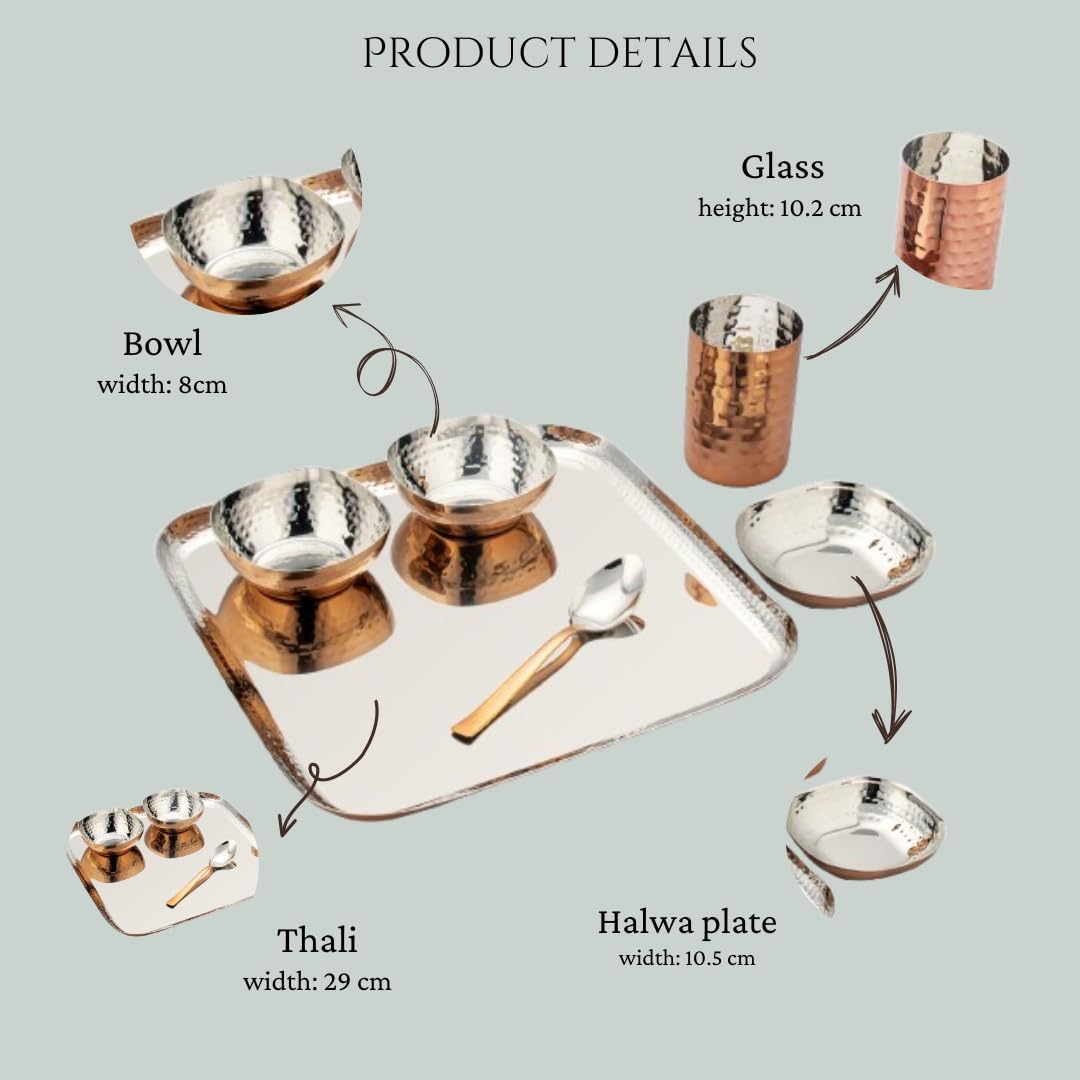 Silverglow Premium Stainless Steel Copper Dinner Set for 4 People | Square Family Dinner Set | 24-Piece Gift Pack | Dinner Plates, Bowls, Spoons, Tumblers | Festive Gift | Wedding, Diwali, Rakhi — Amazon image 8