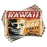 ABAKUHAUS Tiki Bar Platzmatten, Tropic Bar-Party, Waschbare Stoff Esszimmer Küche Tischdekorations Digitaldruck, Rot Aprikose