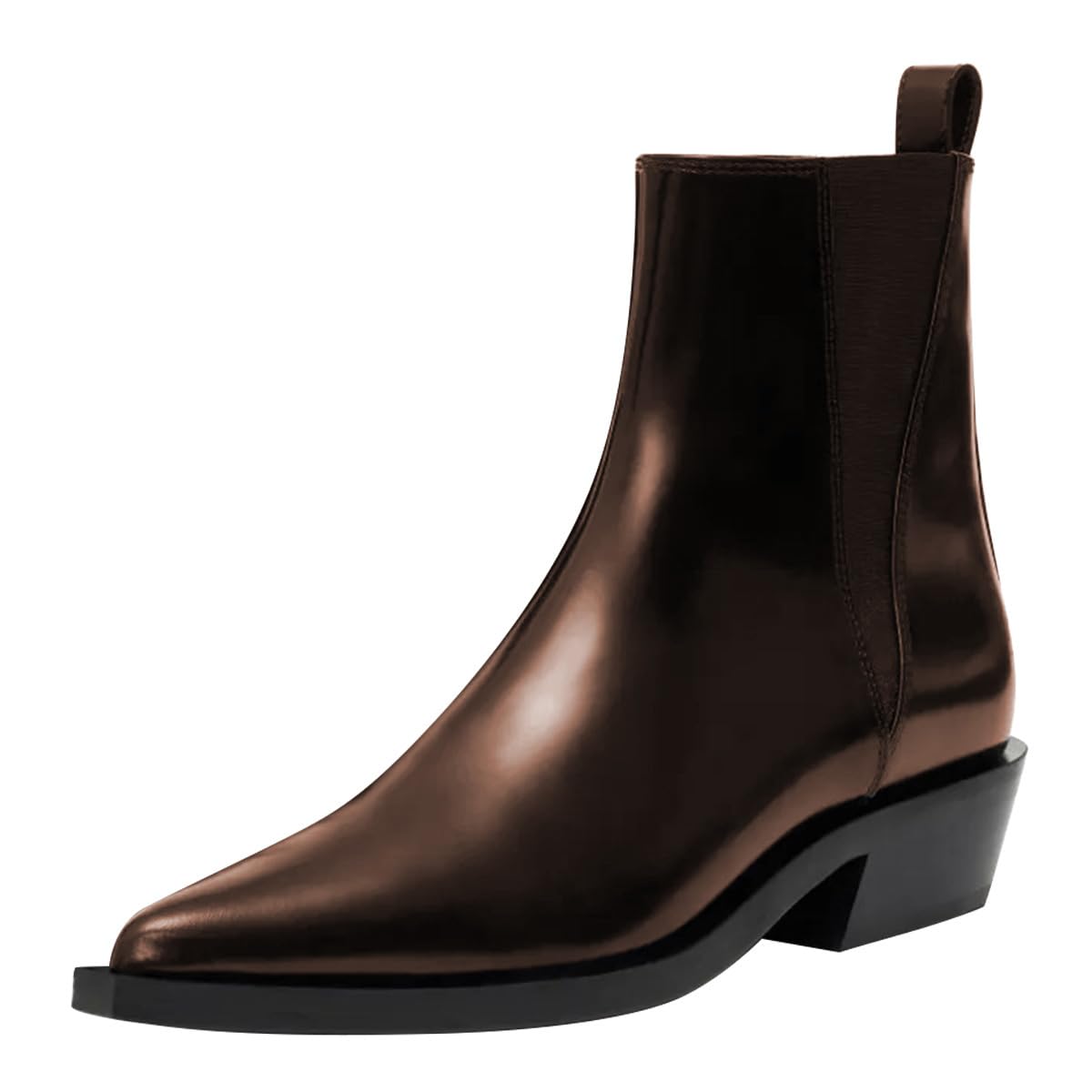 Tangscuisins Women Pull on Elastic Ankle Boots Low Chunky Heel Pointed Toe Booties Fashion Work Date Dress Shoes