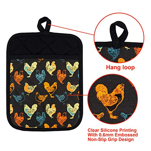 Pot-Holders-Set-of-2-Heat-Resistant-480-Non-Slip-Clear-Silicone-Printed-Comfortable-Cotton-Lining-Kitchen-Women-Men-Cooking-Baking-Microwave-Machine-Washable-Rooster-Black-Potholders Pot Holders Set of 2 Heat Resistant 480 Non Slip Clear Silicone Printed Comfortable Cotton Lining Kitchen Women Men Cooking Baking Microwave Machine Washable Rooster Black Potholders