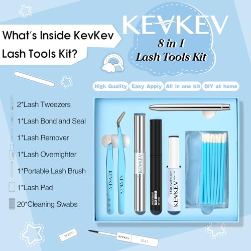 KevKev Lash Tools Kit for Lash Clusters with Lash Bond and Seal Lash Remover Cluster Lashes Tweezers Kit Lash Overnighter Eyelash Clusters Brush with Cleaning Swabs Lash Pad