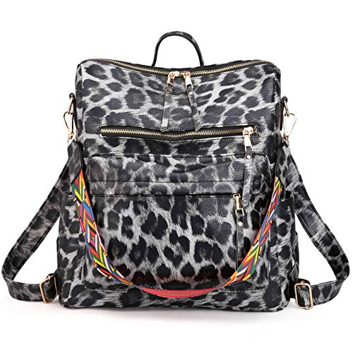 Women's Fashion Backpack Purse Multipurpose Design Handbags and Shoulder Bag PU Leather Travel bag (Grey Leopard)