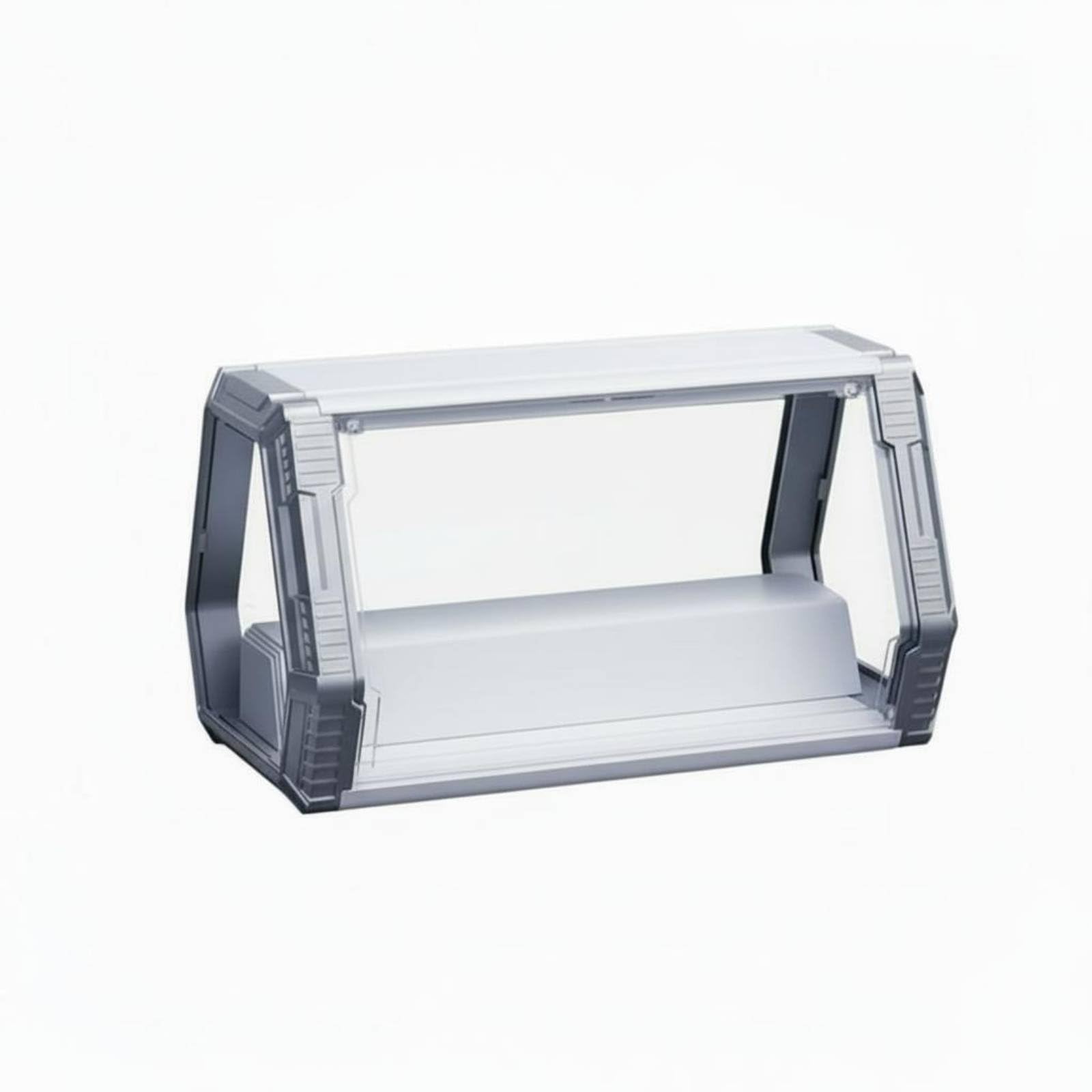 Vitrine Figuren Vitrinenschrank Schaukasten Sammlervitrine mit Led Innenbeleuchtung Weiß Warm Klappdeckel Pet Material Staubfrei Feuchtegeschützt mit , Silber , Size to 3