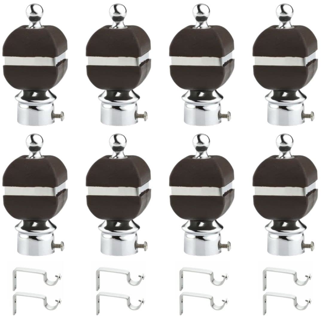 Rkoing ABS Curtain Bracket Parda Holder with Support 1 Inch Rod Pocket Finials Designer Door and Window Rod Support Fittings, Curtain Rod Holder (Pack of 8, Black)