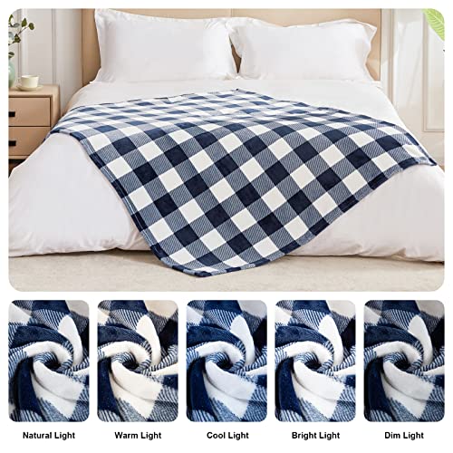 Touchat Fleece Throw Blankets, Buffalo Plaid Throw Blanket For Couch Sofa Bed, Soft Warm Fuzzy Cozy Plush Checkered Blanket, Lightweight Farmhouse Decor 50" X 60" (Navy Blue & White) #TOP5