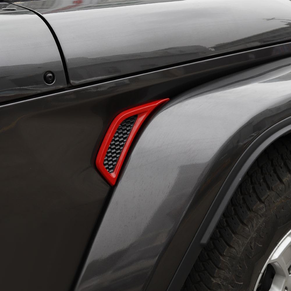 JeCar Fender Air Vent Trim Exterior Trim Accessories Compatible with Jeep Wrangler 2018-2023 JL JLU & Gladiator JT, Red