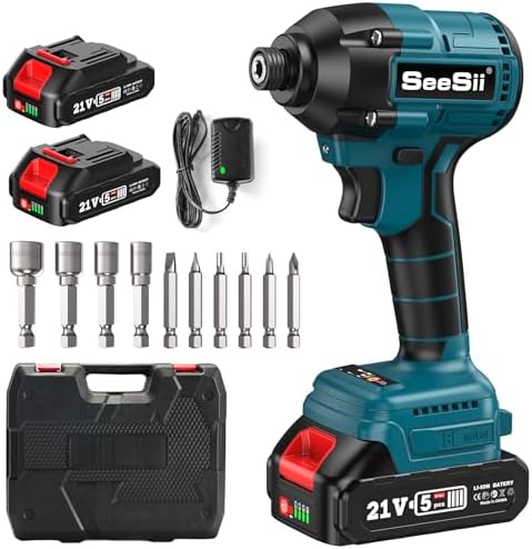 【2025新型】Seesii インパクトドライバー 電動インパクトドライバー 電動ドライバー 充電式 300N・m ブラシレスモーター採用 無段変速・正逆転両用2個バッテリー LEDライト 軽量 小型インパクト ドライバー 厚みのある材質の穴あけネジ締めにも使いやすい DIY 日曜大工 家具の組立て