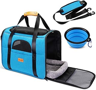Morpilot Cat Carrier, Portable Pet Carrier Travel Bag for Cats and Small Dogs, Foldable Airline Approved Dog Carrier, Breathable Cat Transport Carrier with Shoulder Strap, Removable Mat and Pet Bowl