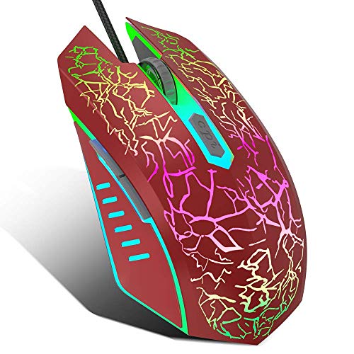 VersionTech Souris Gaming de Jeu Filaire, Souris Gamer Ergonomique Optique avec 7 Couleurs de Lumière LED et 4 DPI Réglables 1200-1600-2400-3600 pour PC/Ordinateurs Portables/Mac (Rouge)
