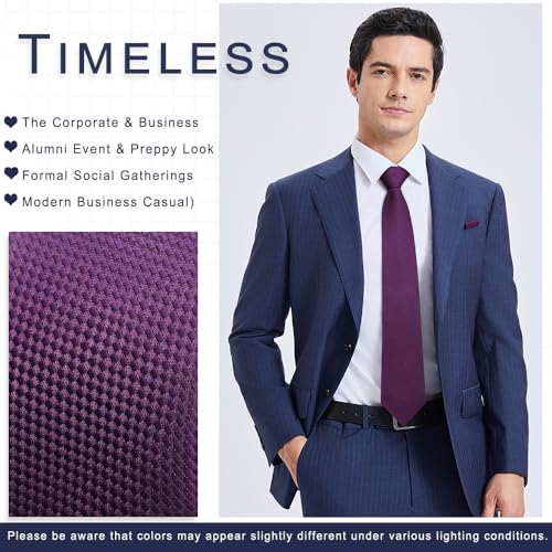 Image of HISDERN Mens Striped Tie and Pocket Square Set Necktie for Men | soft smooth texture, wrinkle-free, neat hand-tied knot, gifting ready, regular 3.4 width, coordinated look, business wedding