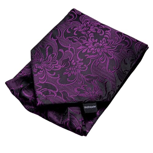 Image of Hi-Tie Silk Ascot for Men Self Tie Men's Cravat and Flower Lapel Pin Handkerchief Cufflinks Set for Wedding Party