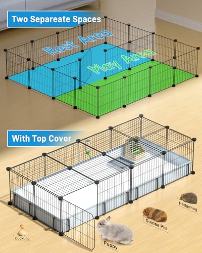 BUCATSTATE 20 Panels Guinea Pig Cages, Rabbit Cage Indoor with Waterproof Mat, 56 L x 24 W x 12 H Small Animal Cage with Door for Guinea Pigs, Bunny, Hedgehogs, Chinchillas