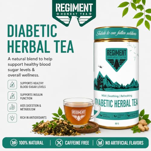 Image of Regiment Diabetic Herbal Tea 80g | Premium Ayurvedic Herbal Chai | Green Tea with Gudmar, Jamun & Bitter Gourd | Rich in Natural Antioxidants | No Artificial Flavour