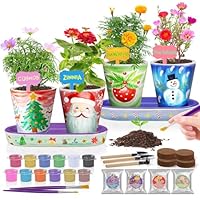 4 Set Paint & Plant Ceramic Flower Gardening Kit - Gifts for Girls Ages 8-12, Arts and Crafts for Kids Ages 8-12, Kids Gardening Set, Toys Birthday Easter Gifts for Girls Boys Ages 6 7 8 9 10 12