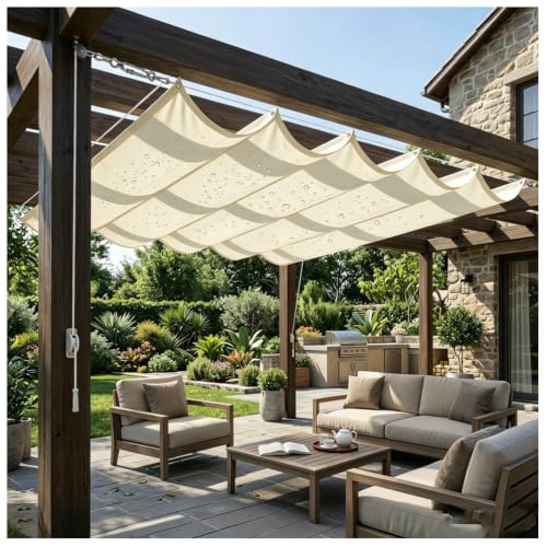 Voile d'ombrage rétractable ondulée pour pergola jardin et terrasse