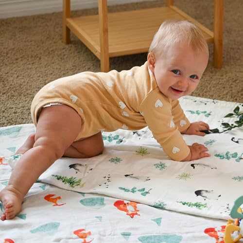 Image of POMISO Muslin Swaddle Blankets for Boys & Girls, Newborn Receiving Blankets, Soft Breathable Baby Swaddles, Large 47x47 Inches, Fox & Penguin