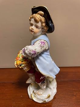 陶器　人形　音楽 VINTAGE Porcelain Spinning Flute Clown Music Box Figure