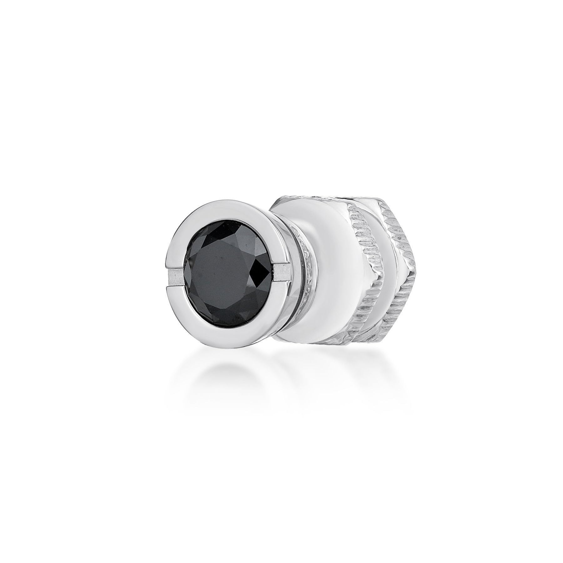Metro Jewelry - Pendientes redondos de circonita cúbica blanca o negra de 1/20 quilates para hombre en acero inoxidable, 9 mm de ancho con parte trasera de fricción