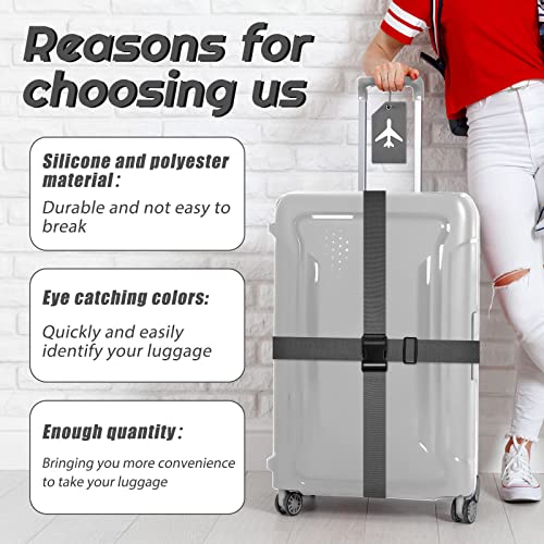 Image of Weewooday 8 Pcs Luggage Straps Suitcase Tags Set for TSA Approved, 4 Travel Adjustable Suitcase Belt, 4 Silicone Luggage Tags with Name ID Card Travel Accessories(Dark Gray,Airplane)
