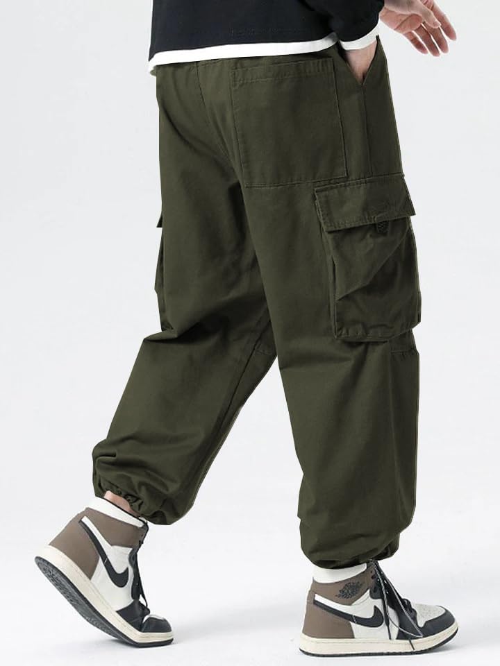 Image of GRECIILOOKS Men's Cargo Pants | 6 Pocket Cotton Cargo Joggers for Men | Loose Fit Stylish Pant with Pockets | Casual Baggy Trousers & Streetwear Lower