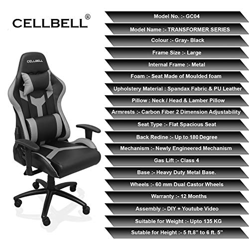 Image of CELLBELL GC04 Transformer Series Gaming /Racing Style Adjustable Back Cushion Chair for Gamers PU Leather [Pattern 011