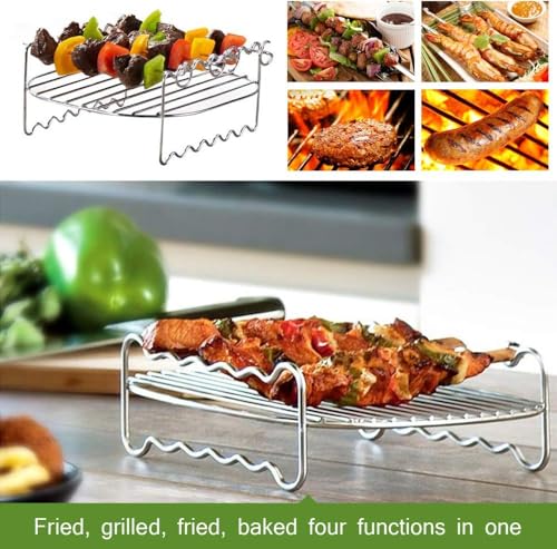 Image of 7-Inch Stainless Steel Grill Rack for Air Fryer, Heat-Resistant Round Air Fryer Rack with 4 Skewers | Universal Air Fryer & Oven Accessories for Grilling, Roasting & Cooking