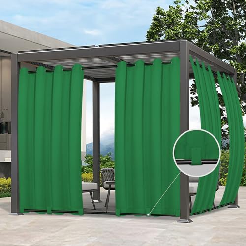 Image of Easy-Going Outdoor Curtains for Patio 1 Panel, 54x120 inch, Green | Waterproof, Windproof, Weatherproof Privacy Outdoor Curtains for Cabanas Porches and Pergolas, Grommet Top and Tab Bottom