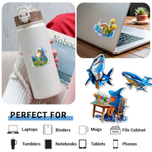 16 pegatinas de la vida marina impermeables para personalizar botellas y portátiles 5
