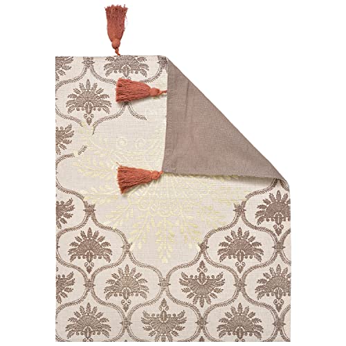 Image of Blanc 9 Surkhab Light Brown Home & Kitchen Pure Cotton Printed 4 /6 Seater Table Runner|(33x182) cm
