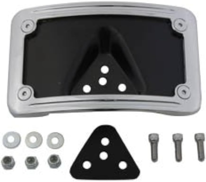 V-Twin 42-1009 - License Plate Bracket Curved Laydown Style Chrome Billet