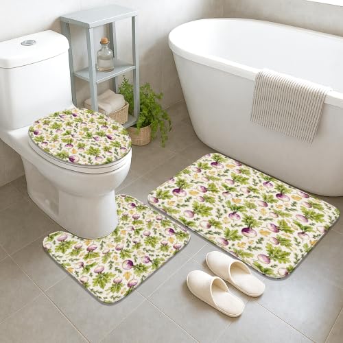 Rideau de douche radis et tapis de bain en polyester imperméable - 5