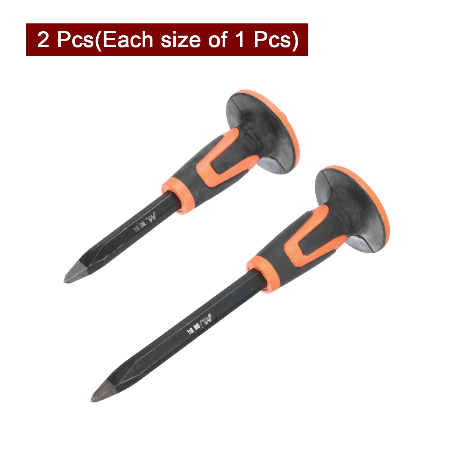QUARKZMAN 1Set de Cincel de Albañilería 9.8" / 11.8" Cabeza Puntiaguda con Protección de Guardamanos Cincel de Roca Hormigón Mortero Piedra para Romper Tallar Demoler Partir