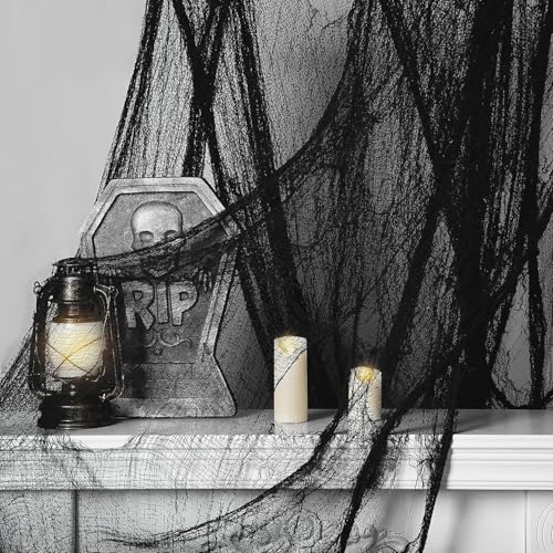 0.76×10.16m Halloween Dekoration Gaze -Gruseliger Stoff – Käsetuch Halloween Dekorationen für die Türen Hallen,Duschvorhänge,Veranden,Decks,Fenster,Tore,Deko Prop（schwarz）., 5.99 €