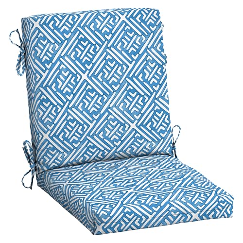 Image of Arden Outdoor Midback Chair Cushion, 18 x 16.5, Rain-Proof, Fade Resistant Amalfi Blue Tile