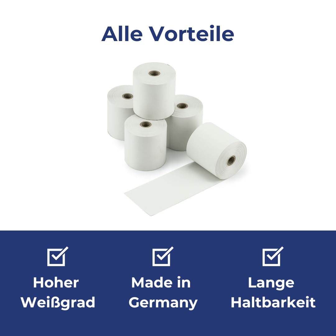 POKORNYS – 50 Thermorollen 57x45x12mm für EC Cash Geräte & Bondrucker I Blanko I BPA-frei I Thermo Papier für Thermodrucker (Breite 57mm x Länge 25m x Innen ⌀ 12mm x Außen ⌀ 45mm)