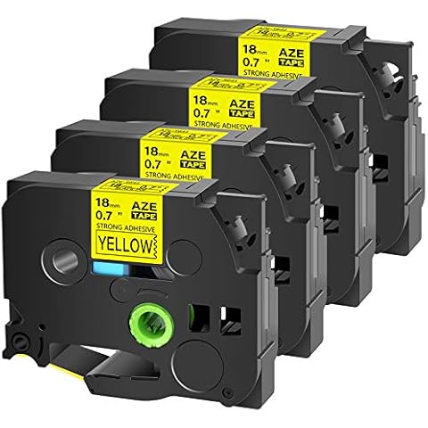Cruxer Compatible for Brother TZE S641 18mm 3/4" Extra-Strength Adhesive Label Tape Black on Yellow for PTD400 PTD450 PTH110 PTD400AD PT Cube 710BT PT-1880C PT2030 PTE550 PTP750 Label Makers, 4-Pack Cover