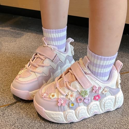 Girls Cute Sneakers Embroidered Floral Wide Trainers Kids Trendy Breathable Soft Lightweight Anti-Slip Flat Shoes2