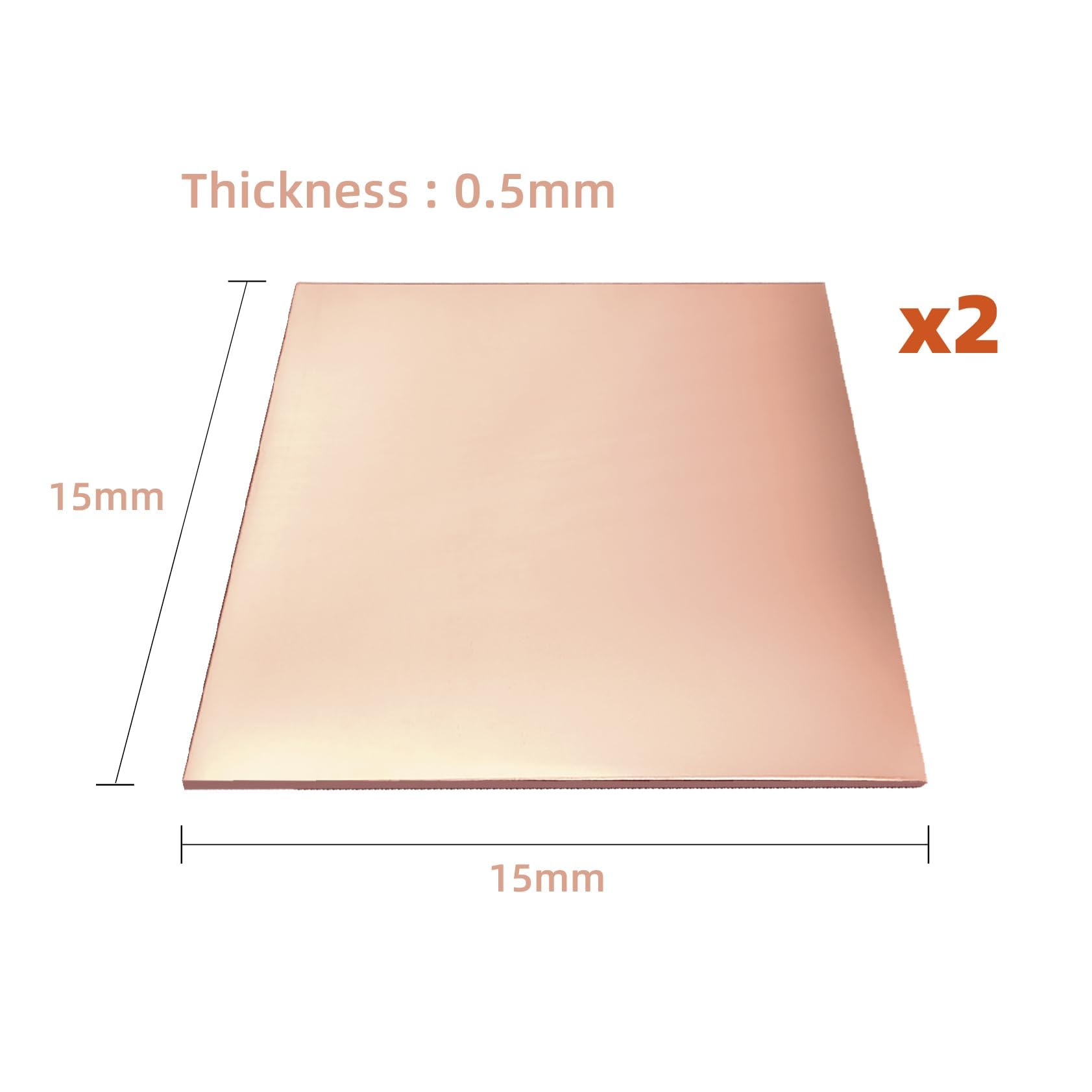 2PCS Puro Lastre di rame 15x15cm, 0.5mm spessore, Purezza del rame 99.9%, quadrato Puro Lamiere di rame per gioielli DIY Artigianato modello pittura